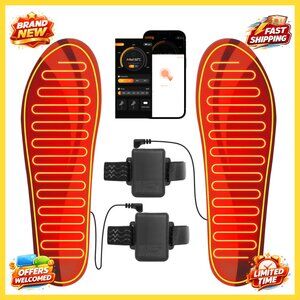 Heated Insoles with App Control, 5000mAh Battery, 4 Heat Levels for Winter
